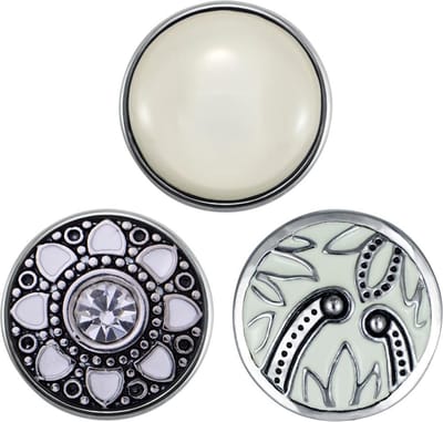 Quiges - Chunk 18mm Click Button Drukknoop Set van 3 Stuks Mix Wit Emaille met Zirkonia - EBCMSET005