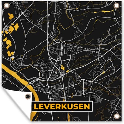 Tuin poster Leverkusen - Goud - Stadskaart - Plattegrond - Duitsland - Kaart - 200x200 cm - Tuindoek