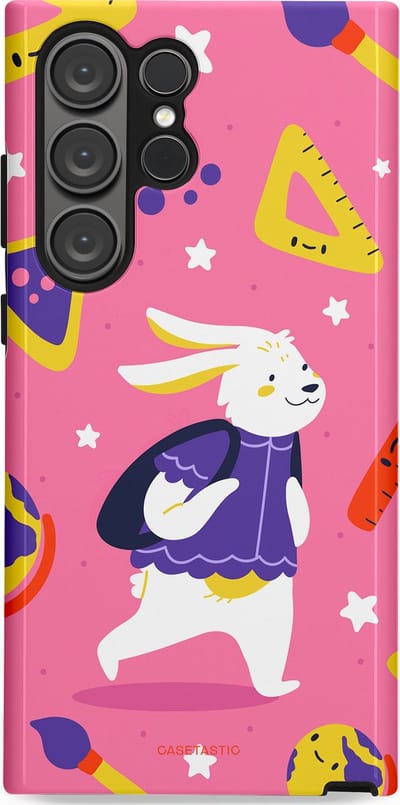 Casetastic hoesje geschikt voor Samsung Galaxy S23 Ultra - Dubbellaagse bescherming - Slimme konijnensprongen - Fashion Case - Koraal Geel Roze