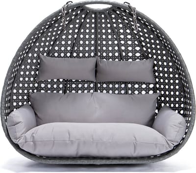 Mand hangstoel Polyrattan TWIN - Grijs - Met kussens + ketting