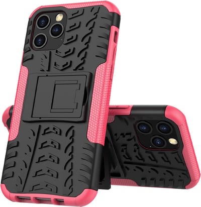 Peachy Shockproof kunststof en schokabsorberend TPU hoesje geschikt voor iPhone 12 en iPhone 12 Pro - zwart met roze