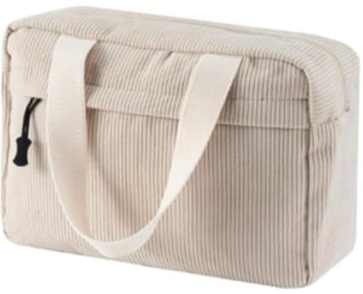 Toilettassen - Toilettas dames - Make up tasje - Travel Organizer - Corduroy toilettas - Grote cosmetische tas - Handig make up tasje voor reizen en dagelijks gebruik - Voor dames en heren(gebroken wit)