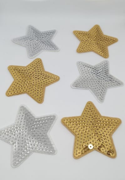 Strijkapplicatie Sterren – Set van 6 – Goud & Zilver Glitter Patches – DIY & Kleding Reparatie