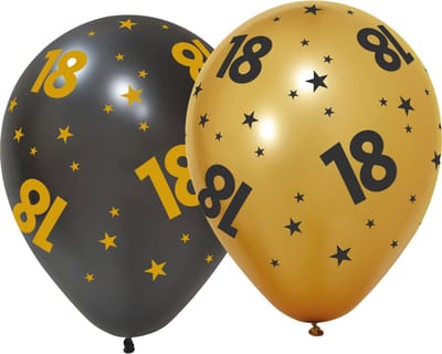6 Ballonnen 12" 3 met goud / 3 zwart 18 jaar Golden Celebrations - Versiering Slinger Feestdecoratie Decoratie Verjaardag Jubileum Ballon Feest