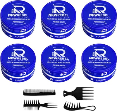 Newrebel 360 Waves Wax – Strong Hold Haarwax Pomade – Glacier Blauw – ( set van 6 ) + 4 styling kammen 900 ML