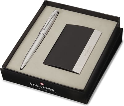 Sheaffer balpen giftset - 100/G9306 - brushed chrome nickel plated - met visitekaarthouder