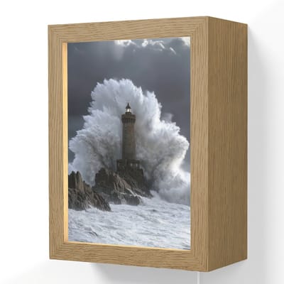 Wandlamp 15x20 cm - Oplaadbaar - Golf - Vuurtoren - Schuimend water - Wandlampen binnen woonkamer - Slaapkamer lamp met kabel - Decoratieve nachtlamp - Vloerlamp snoer