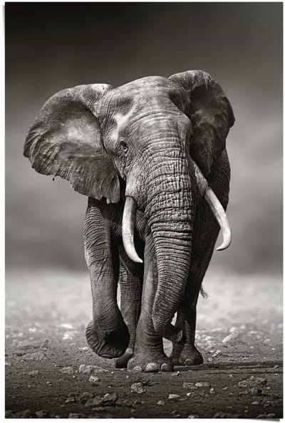 Poster Wandelende olifant - 91,5 x 61 - Papier - REINDERS