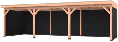 Douglas overkapping, 900 x 300, met zwarte achterwand en twee zijwanden, Westwood Comfort Plus