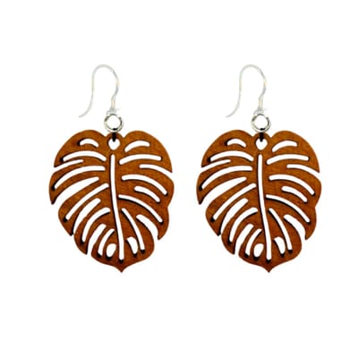 Allergievrij lang oorbellen-Hout-Boomblad-Roestbruin-Charme Bijoux