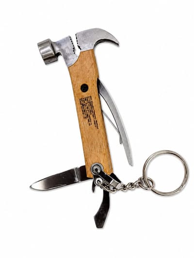 Multitool Sleutelhanger met Mini Hamer – Zakmes en Schroevendraaier – Compact Gereedschap – Cadeau voor Vader, Man en Klusser