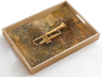 Dienblad hout 50x35 cm - Schootdienblad - Trompet - Geel - Muzikaal - Borrelplank rechthoek - Plateau dienbladen