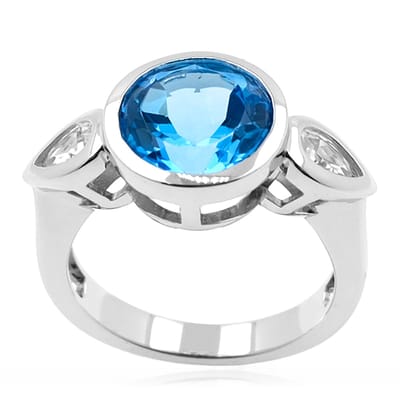 Cavill - Marambaia Topaas Ring 3,231 ct - 925 Sterling Zilver Gerhodineerd - Ronde Briljant Blauw - Elegante Ring met Zirkonia 0,45 ct