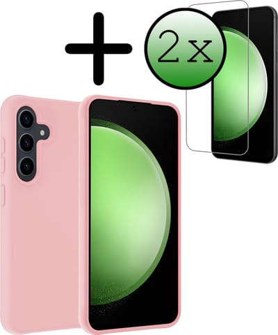 Hoesje Met 2x Screenprotector - Geschikt voor Samsung Galaxy S23 FE - Sterk & Shockproof - Back Cover - Siliconen Case - Telefoon Hoes - Lichtroze