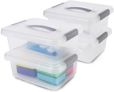 Famanu – Opbergdoos met deksel - 3 liter - grote plastic doos met deksel - stapelboxen - opbergdozen met deksel - set van 4
