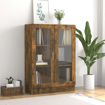 vidaXL - Vitrinekast - 82,5x30,5x115 - cm - bewerkt - hout - gerookt - eikenkleurig