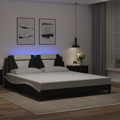vidaXL - Bedframe - "Viana" - met - LED - zonder - matras - zwart - en - wit - 180x200 - cm