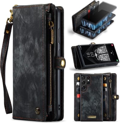 CaseMe Hoesje - Geschikt voor Samsung Galaxy S23 Ultra Hoesje - CaseMe 008 2-in-1 Book Case & Back Cover met Portemonnee - Zwart