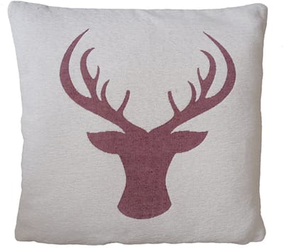 Kussenhoes - Chenille stof - Kerst - creme achtergrond - rood Rendier - Hert - 45 cm