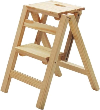 Keuken opstapje - Houten kruk - Veilig bereiken - Breed en stabiel - 3 treden - Houtkleur