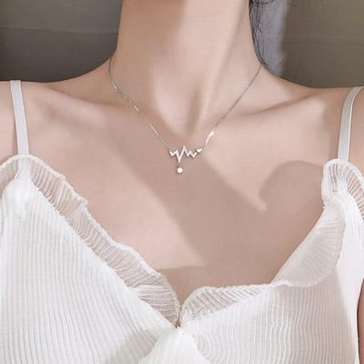 925 Sterling Zilver Hartslag Hanger Ketting voor Vrouwen Golf Sprankelende CZ Sleutelbeen Ketting Ketting Sieraden Cadeaus S-N147 gray
