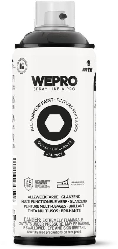 Spuitbus Ral 9005 Zwart Glans MTN WEPRO ALL-PURPOSE PAINT 400ML