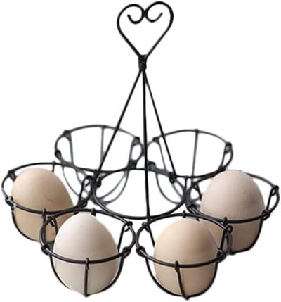 Eierdoos Vintage - Eiermand Metaal - Keuken Opslag - Nostalgische Stijl - Voor 6 Eieren - Antiek Zwart