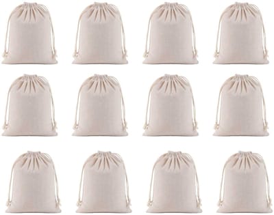 Dailygoods- Katoenen Zakjes 12 Stuks - Herbruikbare Opbergzakjes 15x20 cm - Duurzaam Katoen - Trekkoordsluiting - Milieuvriendelijk - Stevige Naden