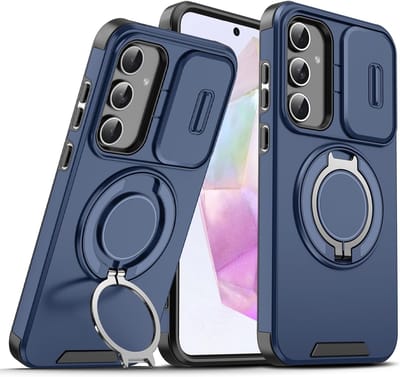 Hoesje Geschikt voor Samsung Galaxy A56 / A36 hoesje Blauw backcover met Met Draaibare Ring Houder en camera bescherming