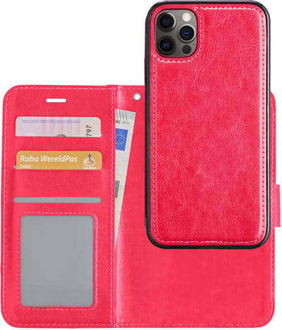 Hoesje - 2 in 1 - Geschikt voor Apple iPhone 12 Pro Max - Met Uitneembare Hard Cover - Bookcase - Wallet Case - Met Pasjeshouder - Book Case - Uitneembaar - Pashouder - Kunstleer - Telefoonhoesjes - Donkerroze