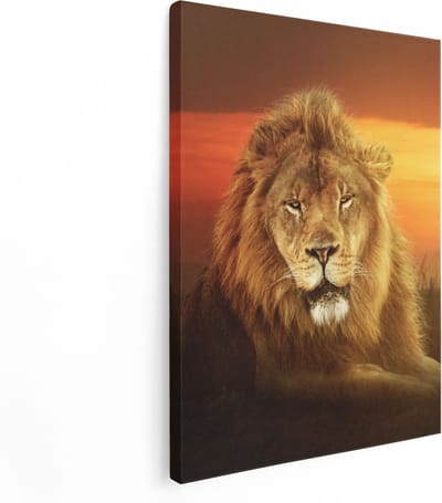 Artaza Canvas Schilderij Leeuw - 30x40 cm - Klein - Wanddecoratie Dierenkop - Muurdecoratie Savanne - Schilderijen Op Canvas