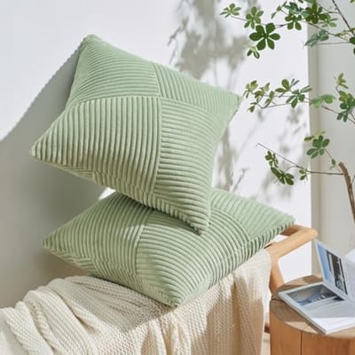 Decoratieve Kussenhoezen 60x60 cm in Groen met Cord Satin en Windmill Strepen - Set van 2 voor Woonkamer en Slaapkamer