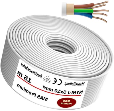 Stroomkabel Vochtige Ruimtes - Mantelkabel Elektrische Kabel - Vaste Installatie - NYM-J 5x10mm² - 15 Meter - Grijs