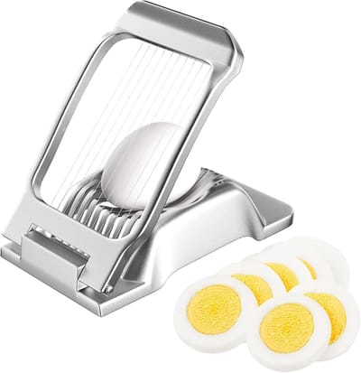 Famanu - Professionele eiersnijder van aluminium, robuust, hardgekookte eieren, vaatwasmachinebestendig, eiersnijder, individuele en stabiele spanning voor eieren, kiwi's, aardbeien, zachte