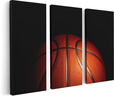 Artaza Canvas Schilderij Drieluik Basketbal op een Zwarte Achtergrond - 120x80 cm - Wanddecoratie Woonkamer - Schilderijen - Muurdecoratie