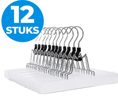 ACAZA Kledinghangers - Broekhanger - 12 Stuks - Anti Slip - 100% FSC-Gekeurd Duurzaam Hout - Wit