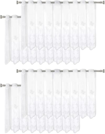 Vitrages 130 x 45 cm, bistrogordijnen, korte gordijnen, bloemen, wit, semi-transparant, korte gordijnen, moderne keukengordijnen, raam, lichtdoorlatend, korte gordijnen, decoratie