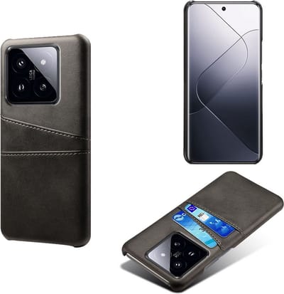 MobyDefend Hoesje - Geschikt voor Xiaomi 14 - Lederen Backcover Met Vakjes Pasjes - Zwart