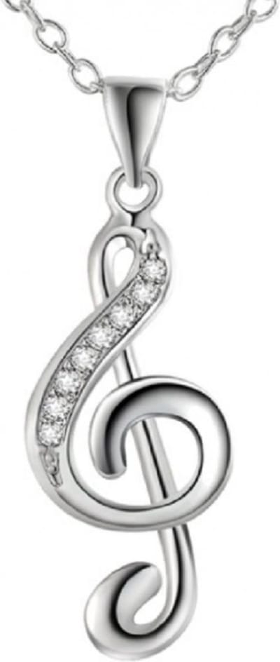 Zilver- muzieksleutel ketting- Strass