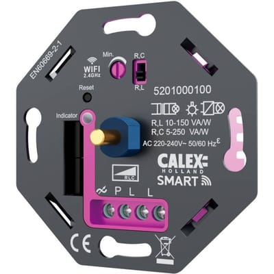 Calex Smart LED Dimmer - Wifi - Inbouw - 5-250W - Fase Aan/Afsnijding - Universeel