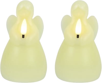 Countryfield LED kaars engel - 2x - creme wit - H11,5 cm - wax kaars op batterijen - kaarsen - kerst thema - kerstkaarsen