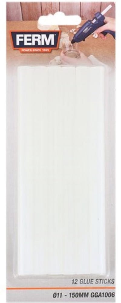 FERM - GGA1006 - Lijmpatronen - 12 stuks - 11x150mm - Universeel - Voor - Elektrisch - Lijmpistool - Zeer geschikt voor - GGM1004 - GGM1005 - lijmpistolen - Lijmsticks - Lijmstaven – Ø11 x 150MM – 12 stuks – Universeel Wit/Transparant