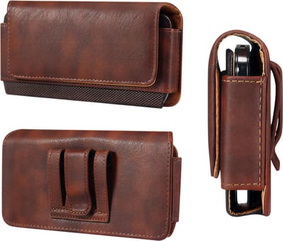 Multifunctionele heuptas voor heren van imitatieleer - Maat L - Telefoontasje met riemclip - Groot formaat - Bruin - Horizontaal - Duurzaam telefoontasje van imitatieleer - Compacte heuptas voor smartphone, sleutels en accessoires