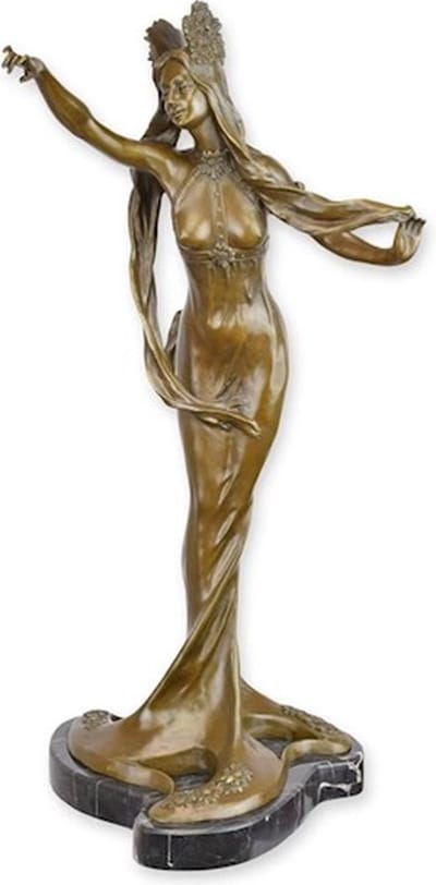 Geklede Vrouw - Bronzen Beeld - Art Nouveau - Brons Sculptuur - Kunst Decoratie - Woondecoratie - 23x28x59