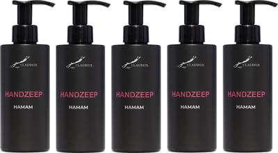 Handzeep Hamam 300 ml - met pomp - zwarte fles - set van 5 stuks - Voordeelverpakking