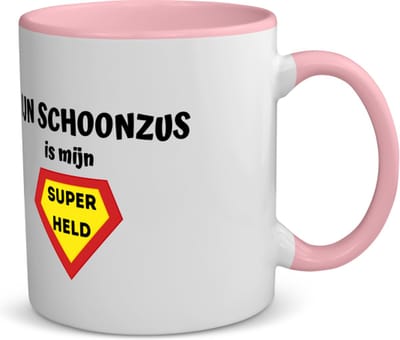 Akyol - mijn schoonzus is mijn superheld koffiemok - theemok - roze - Zus - super schoonzus - verjaardag - cadeautje voor zus - zus artikelen - kado - geschenk - 350 ML inhoud
