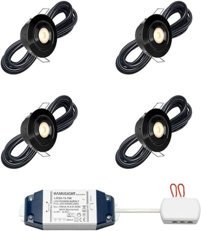 LED veranda inbouwspots Toledo zwart bas inclusief trafo - 3W / dimbaar / kantelbaar / inbouwspot / terrasoverkapping / overkapping / warm wit / rond / 230V / IP44 / set van 4 stuks