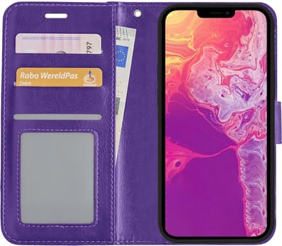 Hoesje Met Pasjeshouder - Geschikt voor Apple iPhone 13 Mini - Luxe Bookcase Portemonee - Flip Case - Kunstleer Book Case - Flipcase - Book Cover - Walletcase - Portemonneehoes - Paars
