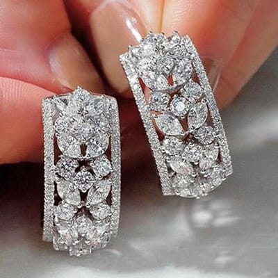 POMOiii Luxe geometrisch gevormde oorknopjes Dames ingelegde bling zirconia nieuwe trendy bruiloftssieraden gray