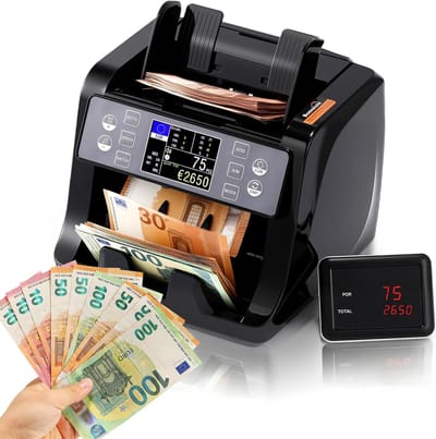 Bankbiljettenteller - Geldtelmachine - Waarde Tellen - Valsherkenning UV MG IR - 1500 stuks/min - Zwart